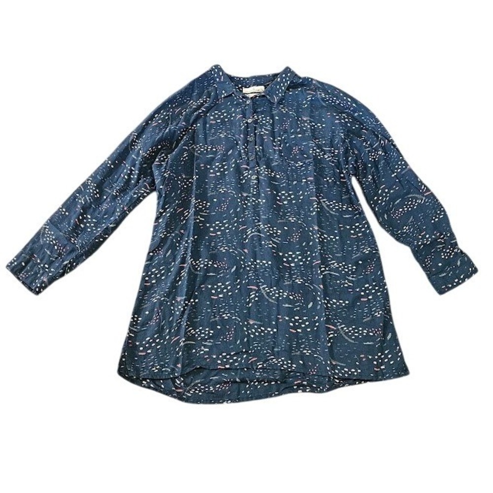 Seasalt Cornwall Shirt Womens 14 Blue Cotton Dash Print Tunic Top 100% Cotton